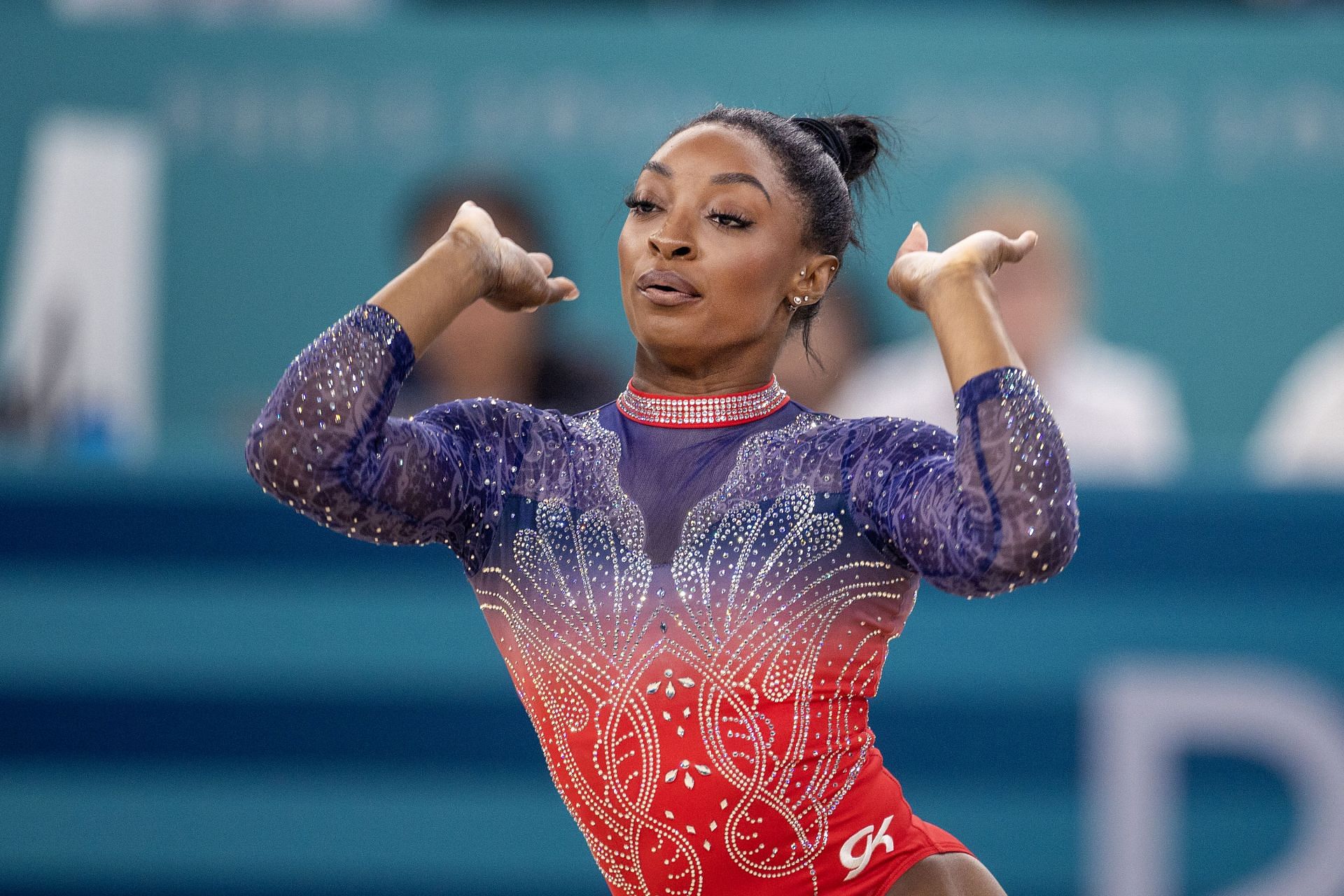 Simone Biles of the United States during the 2024 Summer Olympic Games in Paris, France. (Photo via Getty Images)
